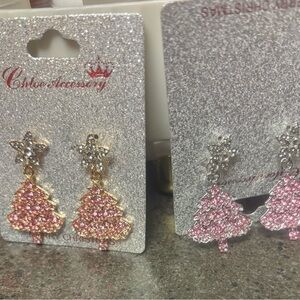 Pink & Gold/Pink & Silver Chris Tree Earrings (2 pair)
